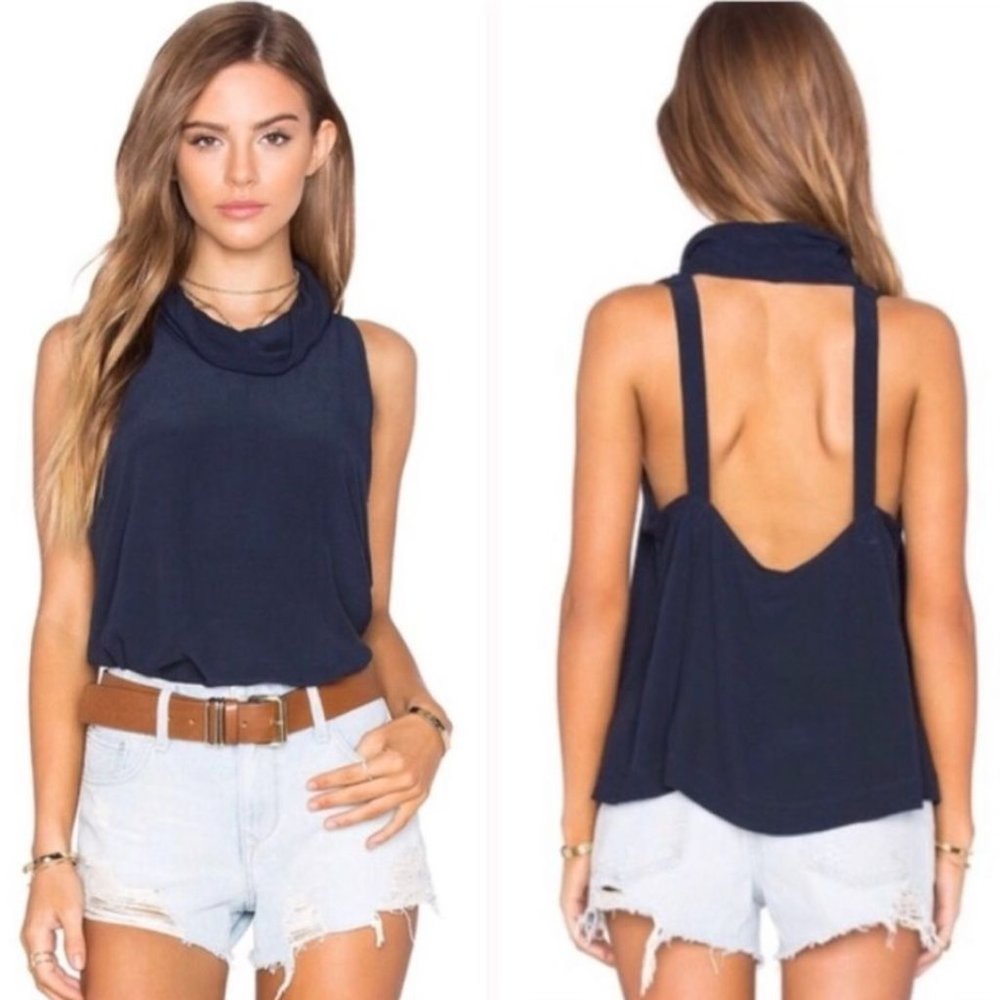 Free People Navy City Lights Tank Top, XS